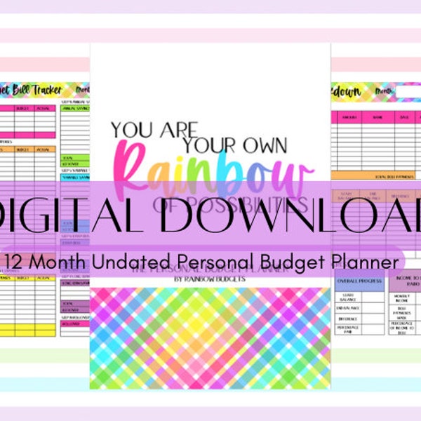 The Personal Budget Planner | DIGITAL DOWNLOAD | 12 Month Undated Budget Planner | Rainbow Budgets