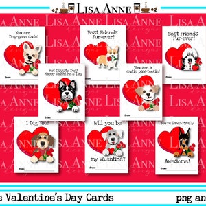 Dog Printable Valentine Cards for kids, Instant Download, Digital Valentine’s Day Cards,  Classroom Valentine’s, Kids Valentines
