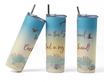 Beach Tumbler Sublimation Wrap, Sand & Cocktail Design (Digital Download)