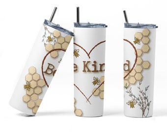 Bee Kind Tumbler Wrap, Honeycomb Bee, Mothers Day Gift (PNG File)