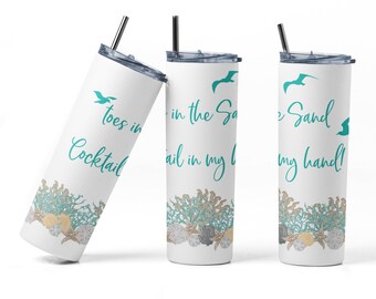 Cocktail Beach Tumbler Sublimation Wrap (PNG File)