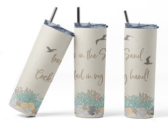 Beach Tumbler Sublimation Wrap, Toes in Sand Design (PNG File)