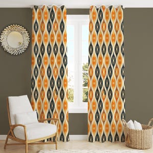 Retro Design Window Curtains, 70s Retro Flowers Pattern Drapes, Abstract Bedroom Valance, Geometric Window Covering, Trendy Doorway Curtain