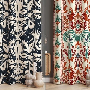 Azteken-Design-Vorhänge, chinesische Motiv Fenstervorhänge, ethnische Schlafzimmervorhänge, Boho Fensterbedeckung, Boho-Stil drapieren, Schlafzimmervorhänge