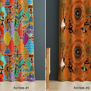 Afrocentric Style Drapes, Ethnic Design Window Treatments, African Motif Curtains, Bohemian Curtain, Boho Tribal Shades, Rustic Window Decor