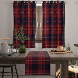 Plaid Window Drapes, Tartan Design Valance, Custom Size Decorative Curtains, Popular Kitchen Window Coverings, Rustic Decor, New Home Gifts