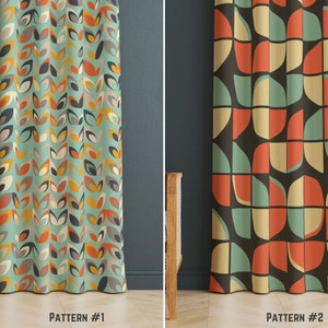 Mid Century Modern Curtain Panel - Retro Geometric Print - Custom Size Drapes