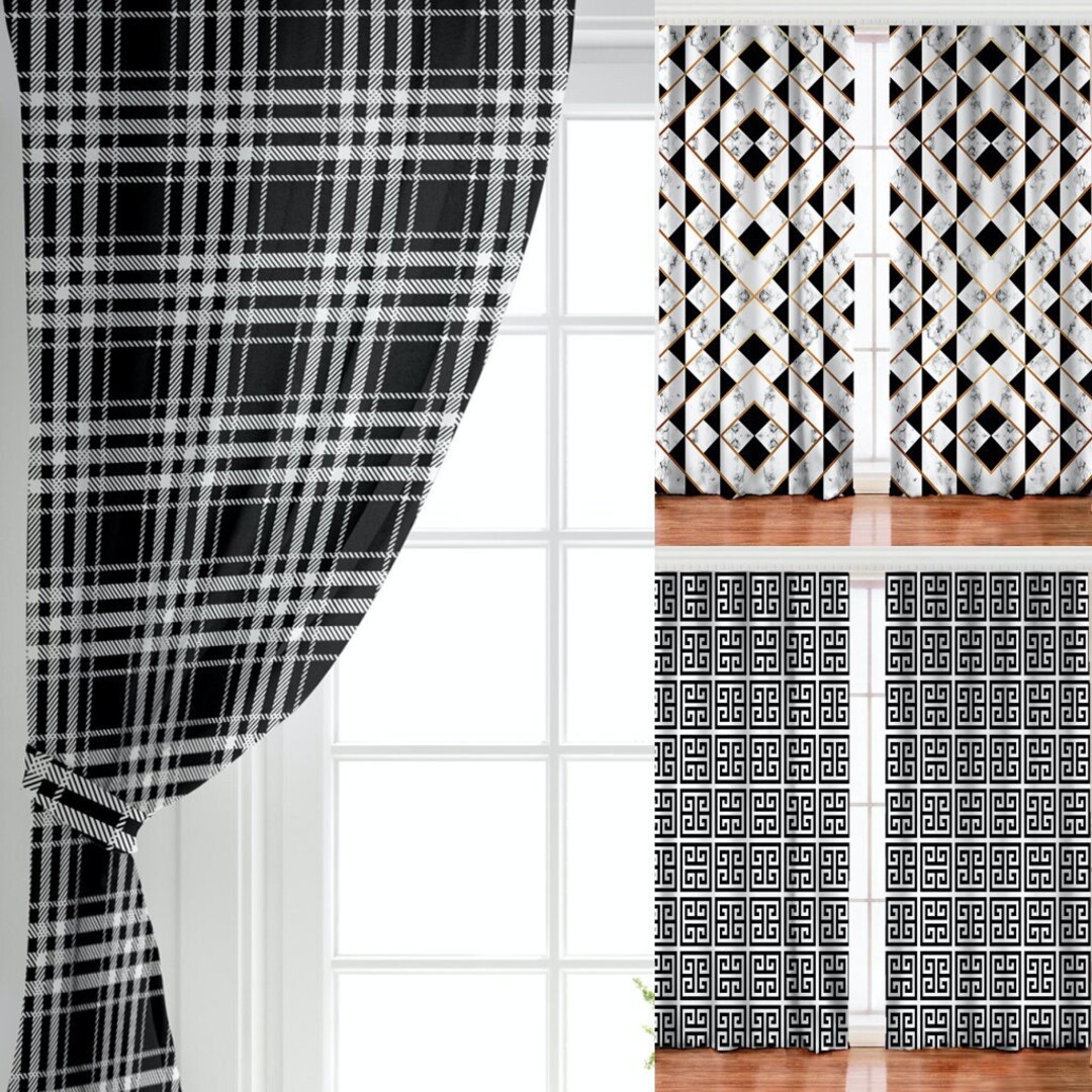 Black and White Curtains Black and White Geometric Curtains Etsy