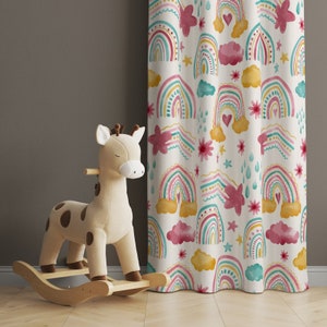 Cute Rainbow Drapes, Sun & Rainbow Curtains, Adorable Kids Room Valance, Abstract Playroom Drape,  Air Vehicles Curtain, Nursery Decorations