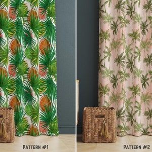 Palm Tree Curtain, Tropical Fruit Window Drape, Green Leaf Decorative Drapery, Stylish House Curtain, Eclectic Window Shades, Farmhouse Deco