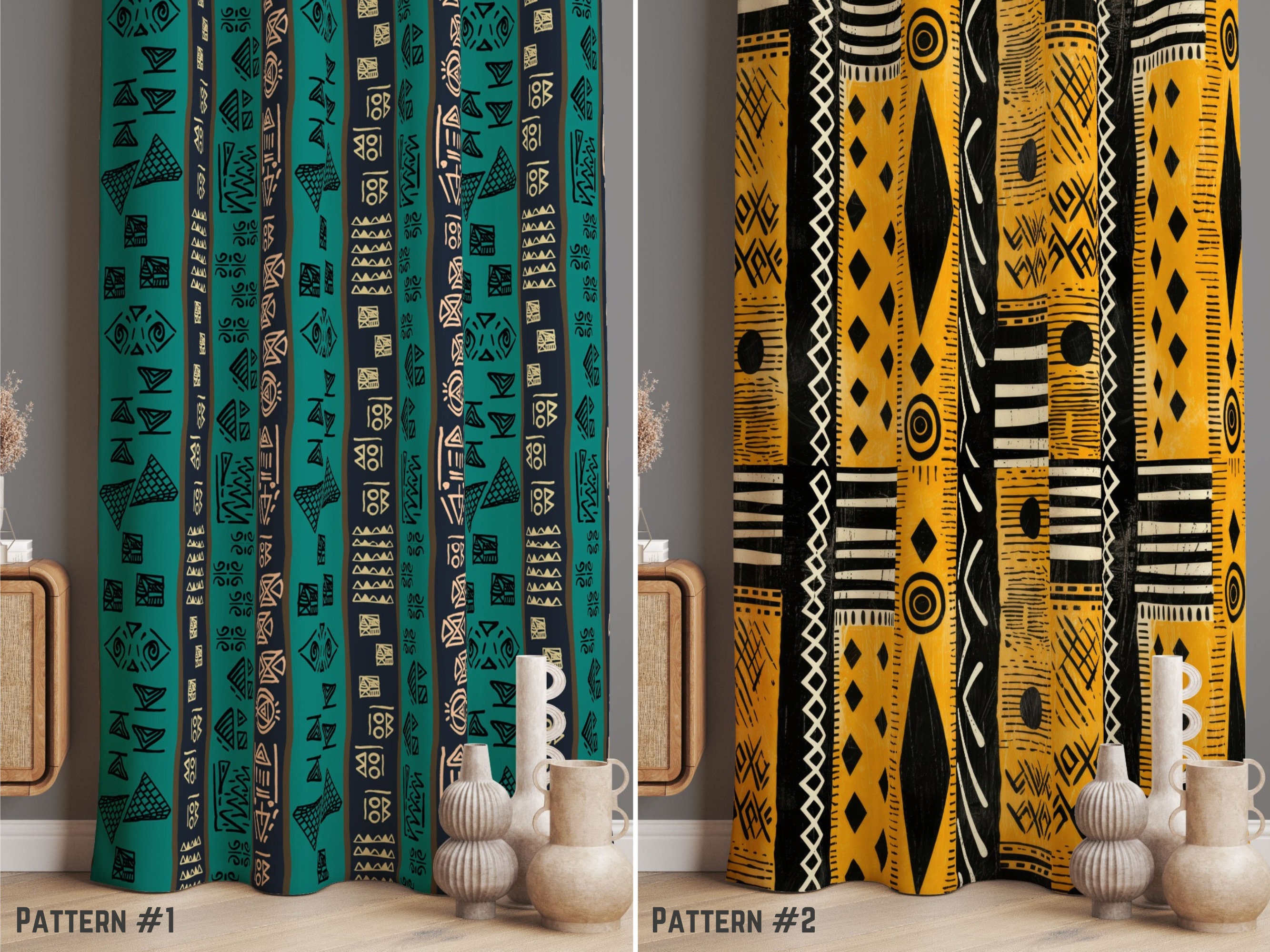 African Mud Cloth Style Curtain Panel - Bohemian Window Treatment - Etsy