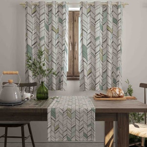 Trendy Geometric Window Drape, Fret Motif Curtains for Kitchen, Contemporary Shades, Shabby Chic Country Valance, Rustic Gift, Modern Drape