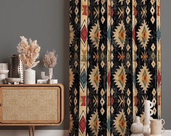 Aztec Blackout Curtain, Southwestern Geometric Print, Rustic Earth Tone Ethnic Art