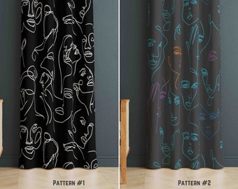 Abstract gezicht lijnkunst gordijn, modern gordijnpaneel, woonkamer slaapkamer decor