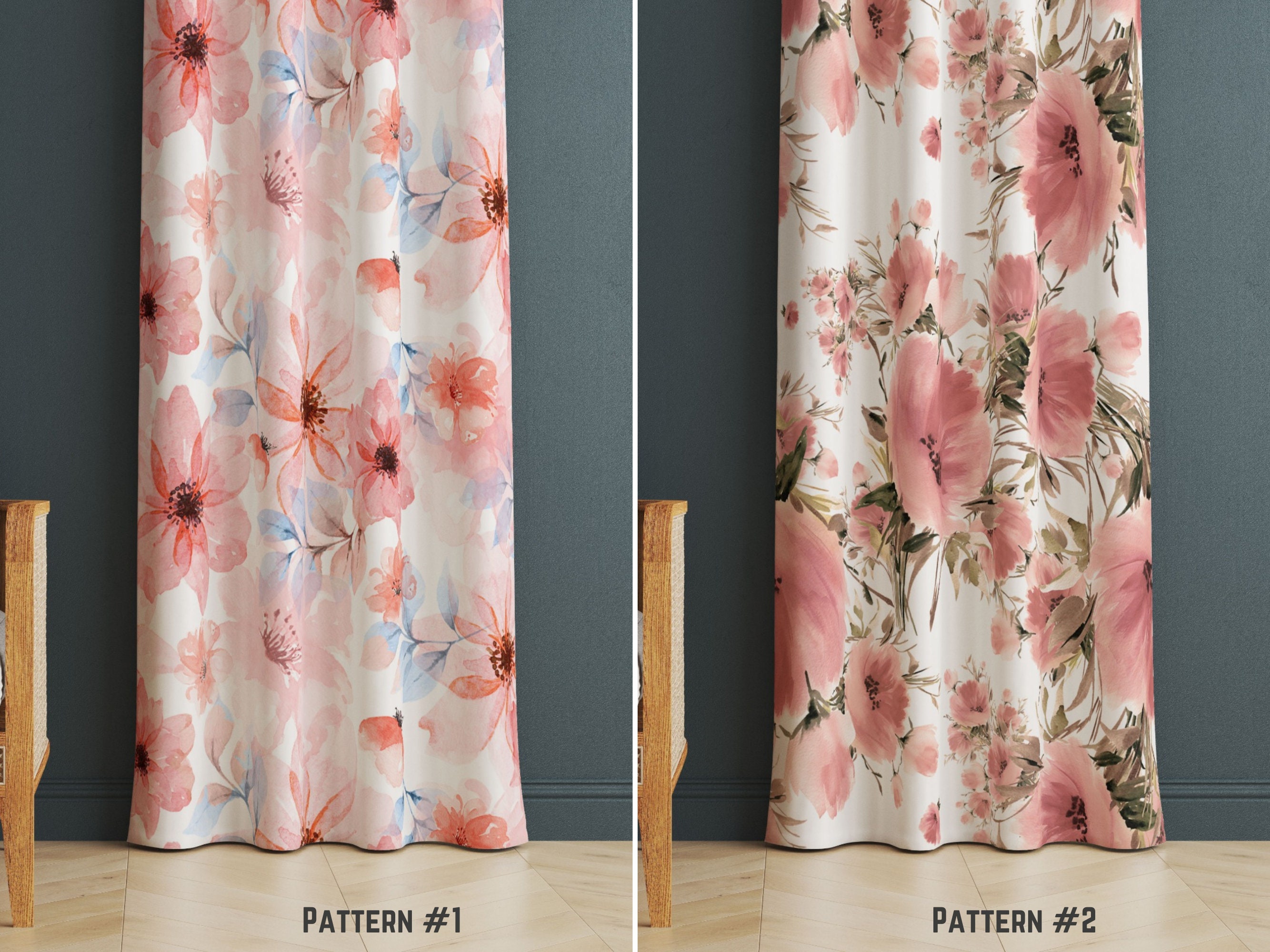 Blossom Decorative Curtains for Kitchen, Pink Floral Window Drapes, Modern Living Room Window Treatment, New Home Gift, Stylish Curtains