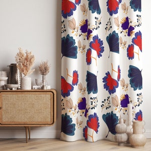 Floral Curtain Panels, Botanical Living Room Curtains, Bedroom Window Drapes with Flowers, Modern Kitchen Window Treatments, Floral Valances