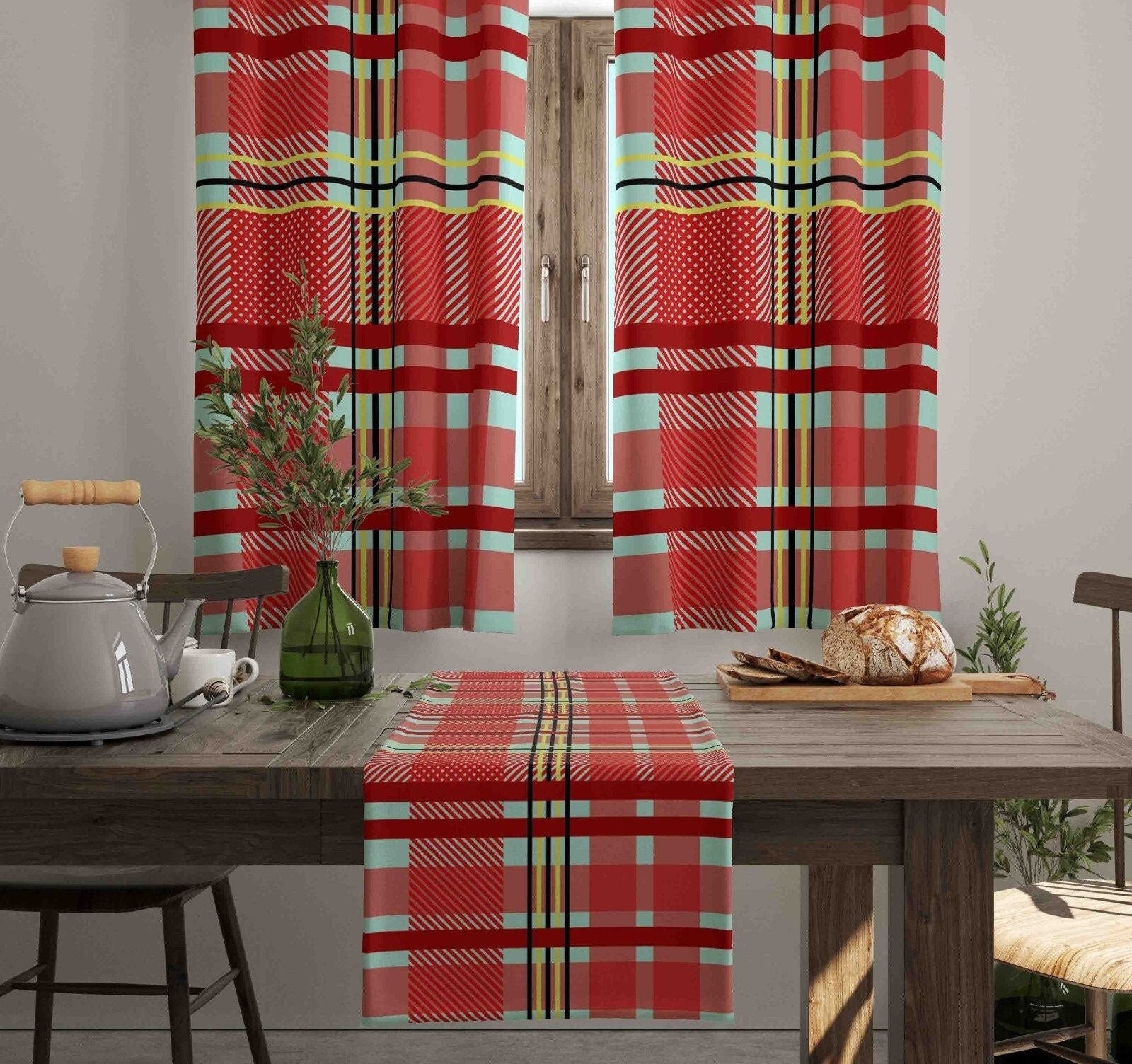 Plaid Tartan Window Curtains, Rustic Kitchen Valance, Custom Size - Etsy