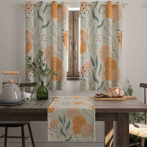 Modern Leaf Print Drapes, Decorative Leaves Kitchen Curtains, Custom Size Living Room Window Dressing, Orange Window Drape, Curtain Models