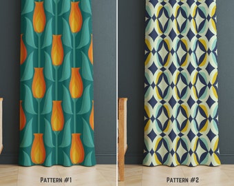 Mid Century Modern Retro Curtains, Tulip Window Drapes, Custom Size