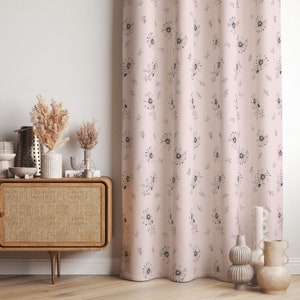 Pink Curtain Panels with Flowers, Abstract Floral Living Room Curtain, Minimalist Window Drapes, Floral Kitchen Window Valances, Cafe Drapes