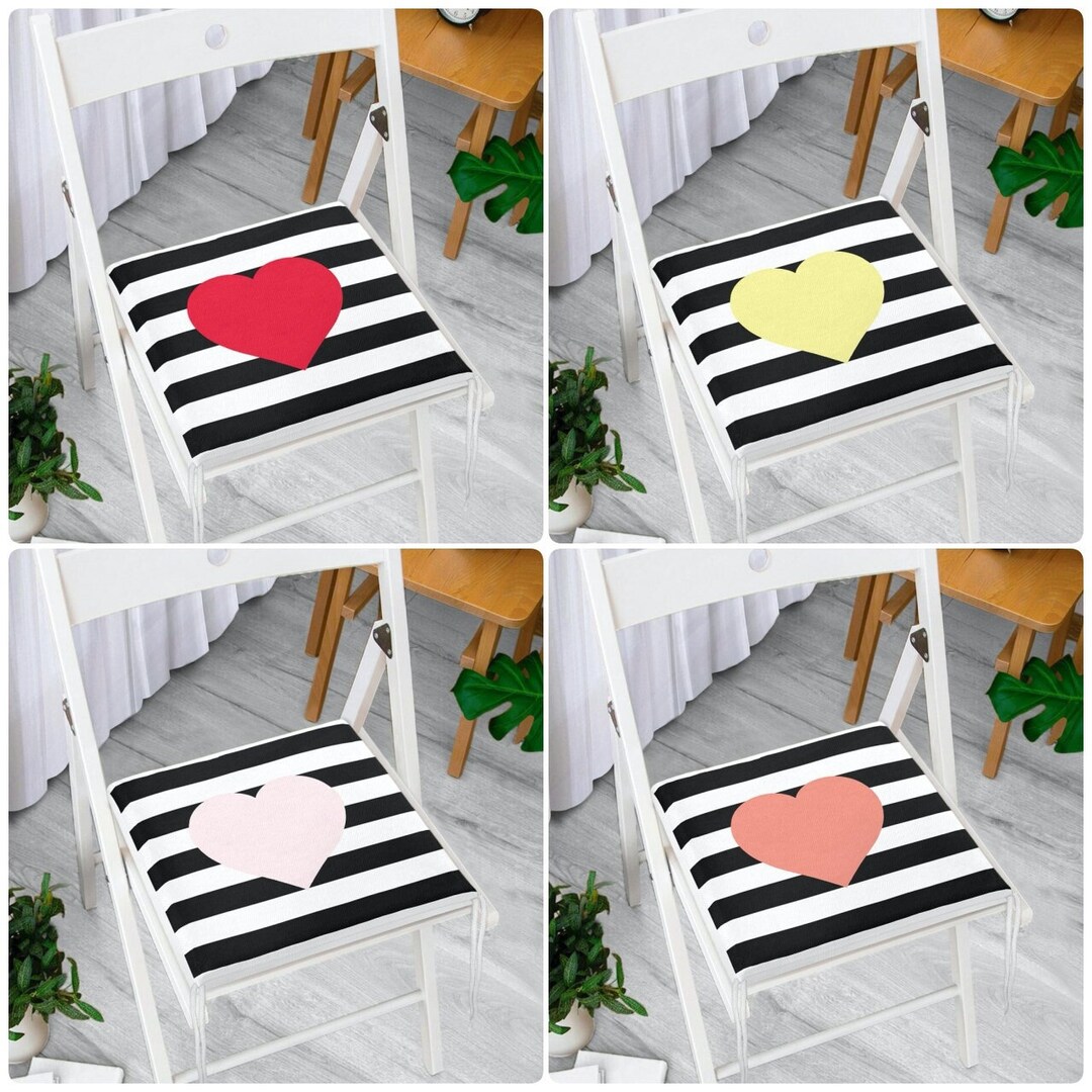 White and Black Heart Chair Pads Outdoor Seat Pads Patio Etsy