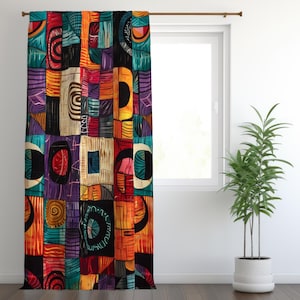 Tribal Geometric Window Curtain, African Inspired Design Window Treatment, Bohemian Style Drapes, Abstract Art Fabric, Living Room Curtains