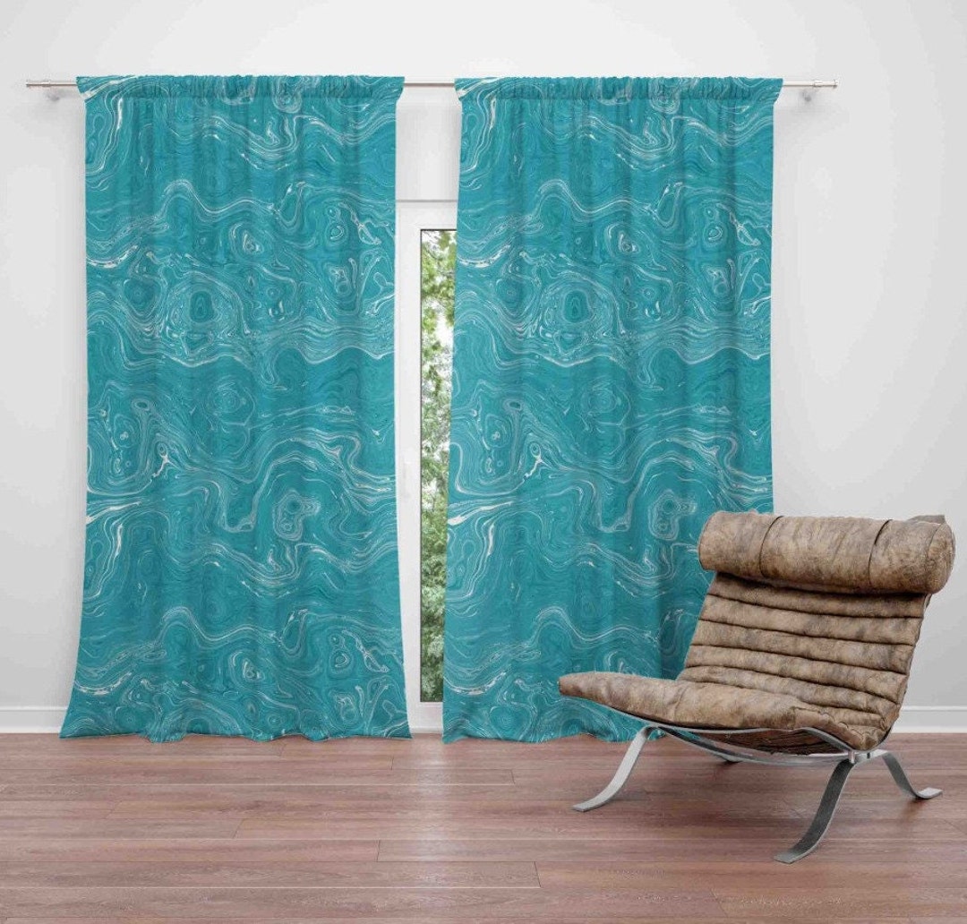 Psychedelic Art Curtains Blue Art Deco Drape Creative Art Etsy