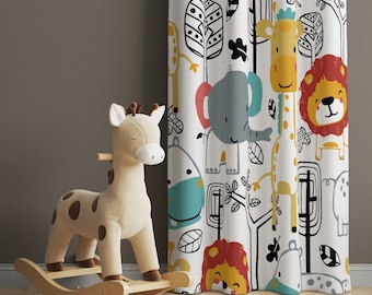 Safari Animals Nursery Curtains, Kids Room Decor, Jungle Animals Curtain