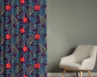 Exotic Botanical Drapes, Tropical Hibiscus and Palm Leaf Decor