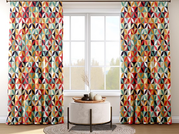 Mid Century Modern Geometrische Panel - Vorhang Panel - Retro Bunte Fenster Gardinen