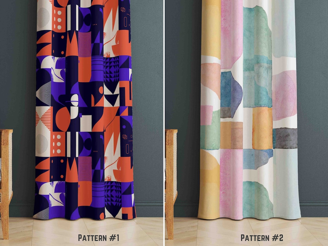 Abstract Bedroom Drape, Scandinavian Style Window Treatment, Pop Art ...
