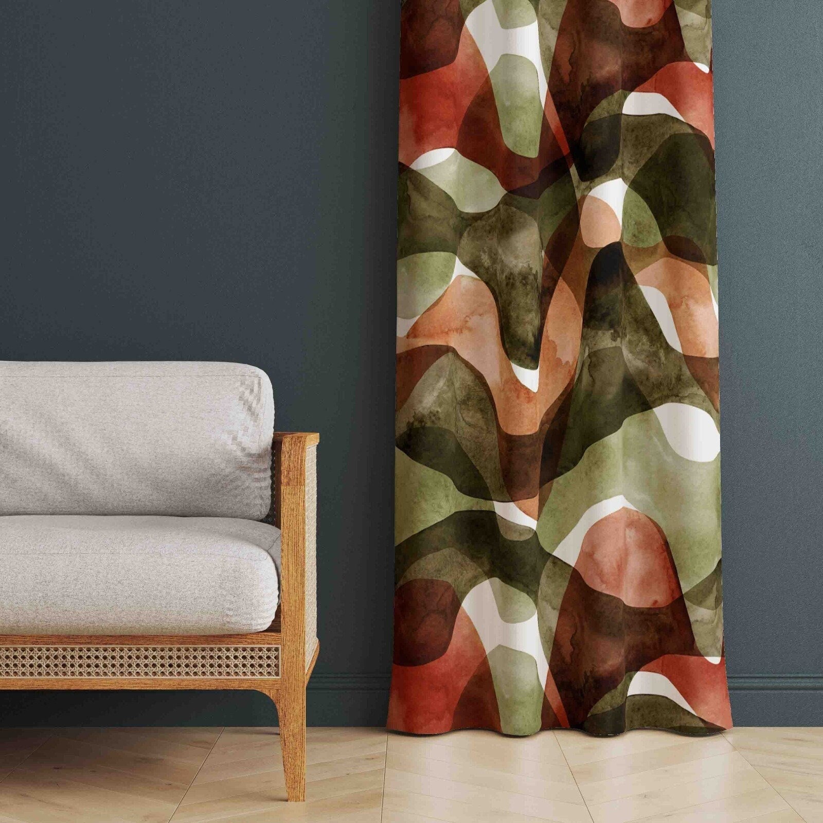 Art Deco Window Drape, Abstract Art Window Drapes, Red Green Window ...