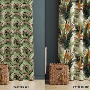 Cortinas botánicas tropicales, cortinas de ave del paraíso, decoración de ventanas con hojas de jungla