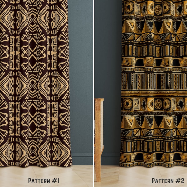 African Style Window Curtains, Tribal Geometrical Shapes Drape, Traditional Window Treatment for Living Room, Ethnic Decoration, Home Gifts