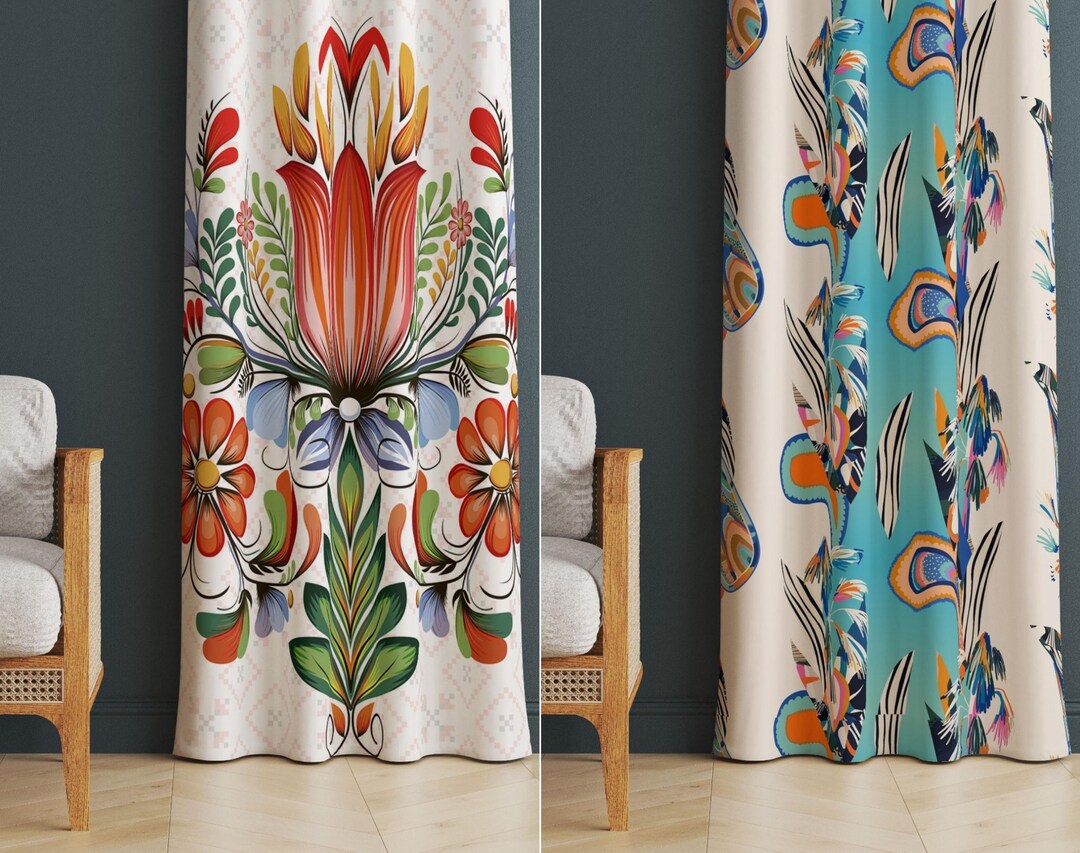 Mexican Design Curtain Colorful Floral Curtain Tulip Art Etsy
