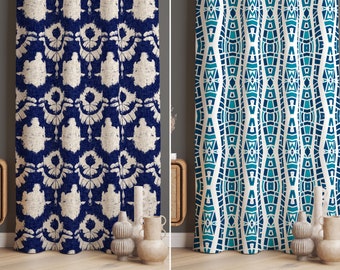 Panel de cortina floral azul índigo - Tratamiento de ventana estilo bohemio