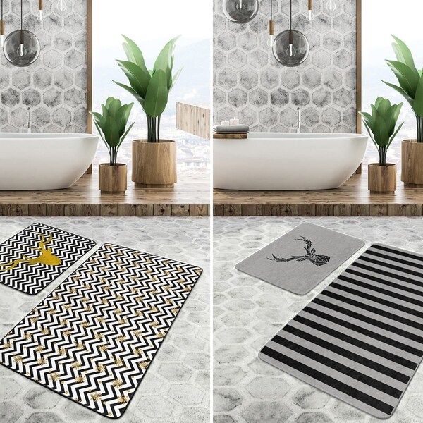 Bathroom Mat Set Black and Gold Etsy