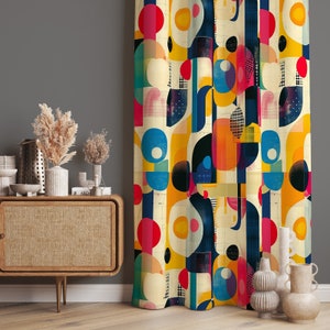Abstract Window Curtain, Colorful Abstract Shapes Window Drapes, Geometric Living Room Window Covering, Modern Curtain Panels for Kitchen