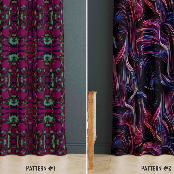 Purple Abstract Window Curtains, Plum Color Curtain, Graphic Art Design Drapery, Relaxing Bedroom Window Curtains, Trendy Drapes, House Gift