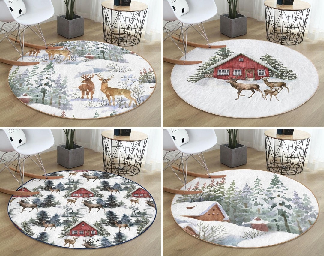 Yule Deer Pattern Round Rug Christmas Stag Circle Carpet - Etsy