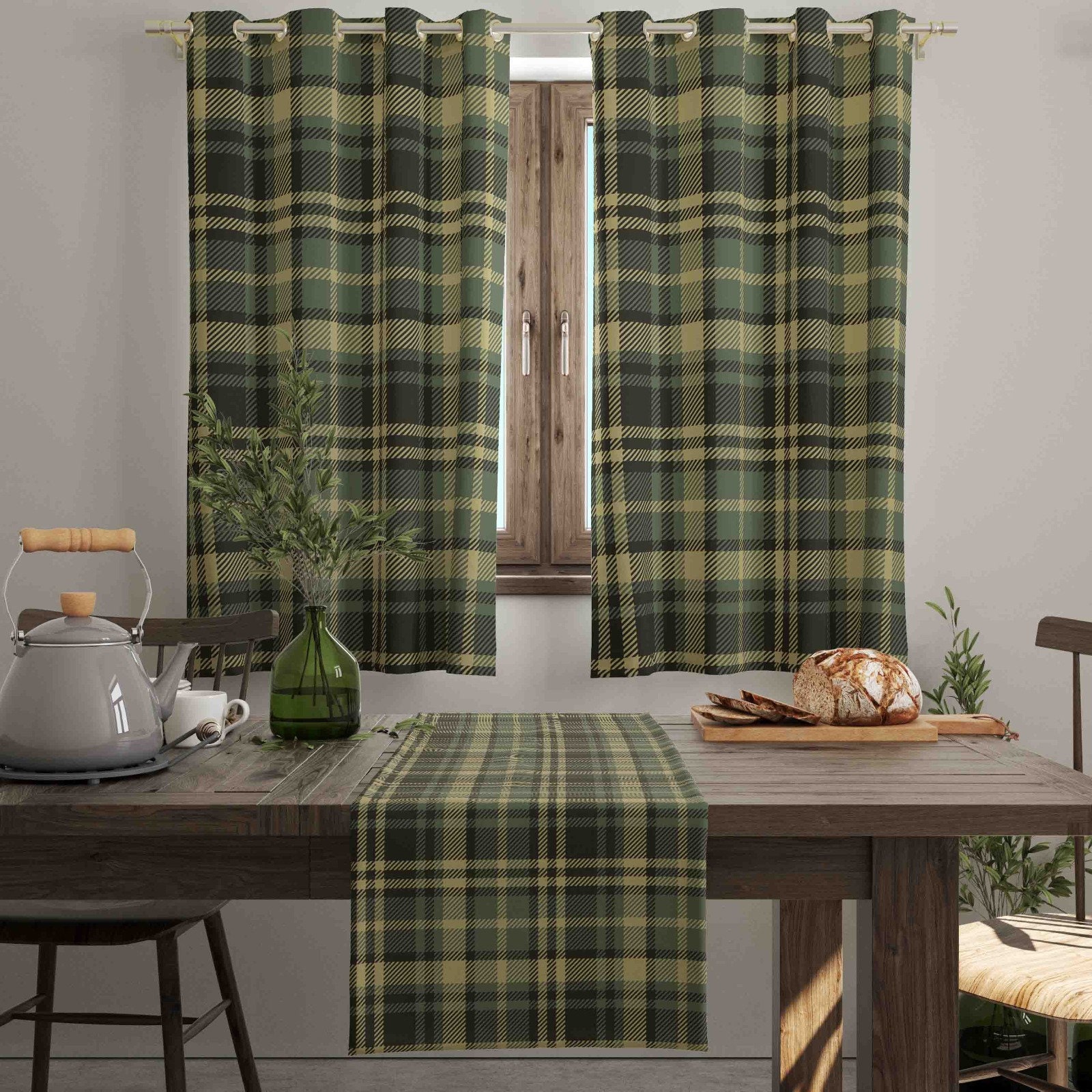 Plaid Tartan Window Curtains, Rustic Kitchen Valance, Custom Size - Etsy