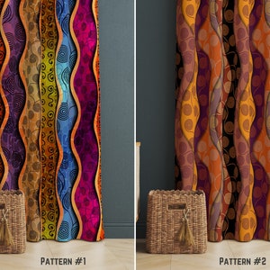 Färgglad vågig gardin, boho spiral batikdraperi