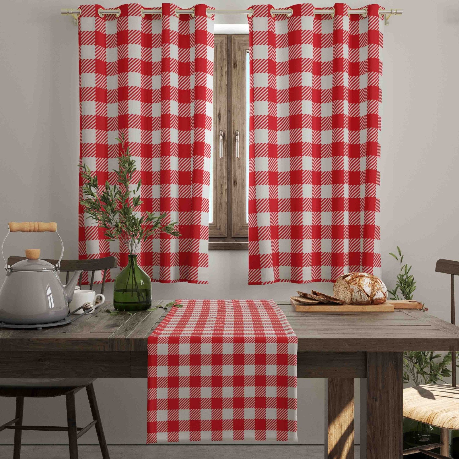 Plaid Tartan Window Curtains, Rustic Kitchen Valance, Custom Size - Etsy