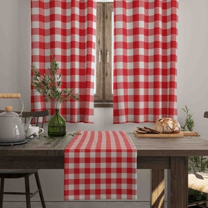 Red White Decorative Curtains, Gingham Design Drape,  Luxe Window Covering for Living Room, Curtains For Bedroom, New Home Present Ideas