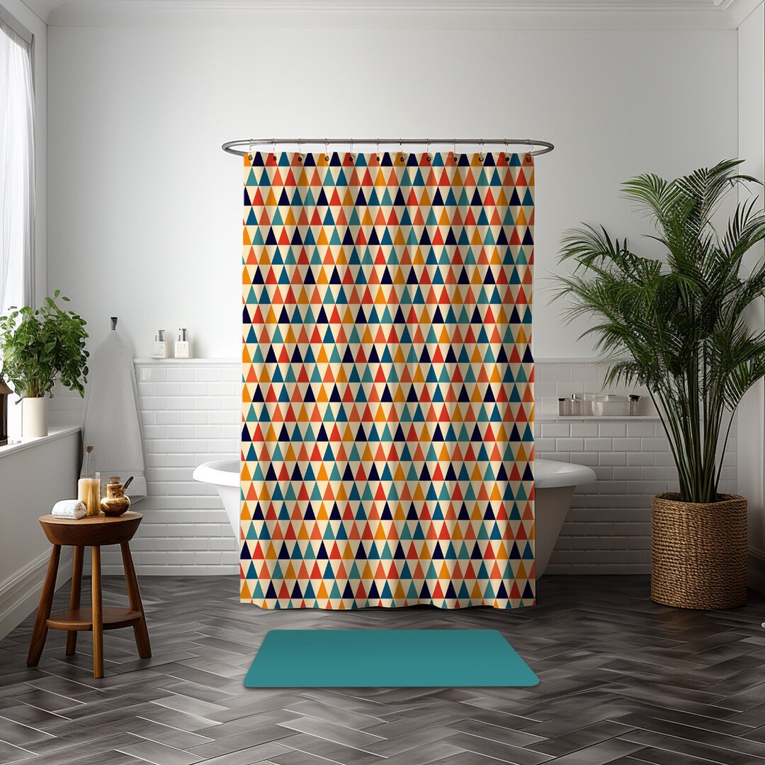 Colorful Triangle Pattern Bathroom Curtains, Geometrical Shapes Shower ...