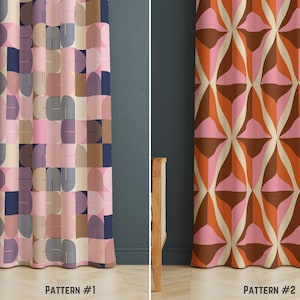 Retro Geometric Curtain Panel, 70s Style Window Covering, Mid Century Modern Decor