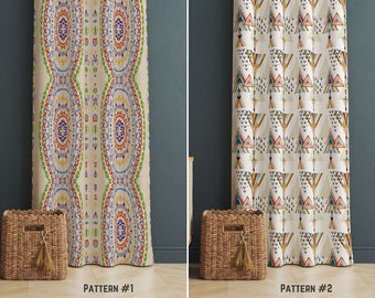 Tribe Style Ethnic Window Curtain, Southwestern Design Curtain, Boho Window Treatments for Living Room, Cream Beige Curtains for Office