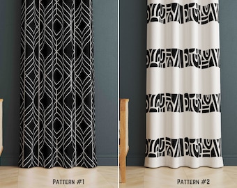 Black White Modern Window Drape, Monochrome Geometric Art Curtain, Pop Art Valance for Living Room, Boho Decor, Bedroom Drape