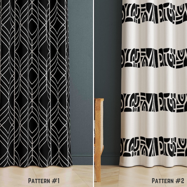 Black White Modern Window Drape, Monochrome Geometric Art Curtain, Pop Art Valance for Living Room, Boho Decor, Bedroom Drape