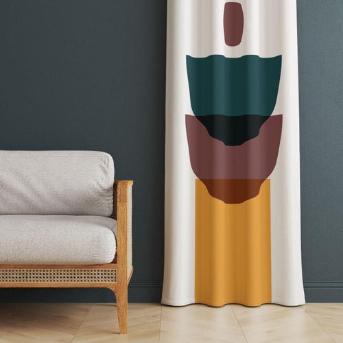 Half Circle Style Geometric Curtains, Mid-century Home Window Drapes